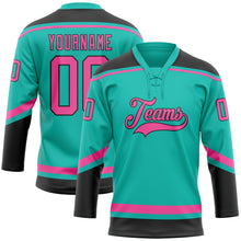 Load image into Gallery viewer, Custom Aqua Pink-Black Hockey Lace Neck Jersey