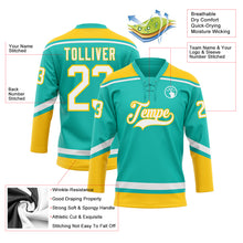 Load image into Gallery viewer, Custom Aqua White-Yellow Hockey Lace Neck Jersey