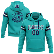 Load image into Gallery viewer, Custom Stitched Aqua Navy-White Football Pullover Sweatshirt Hoodie