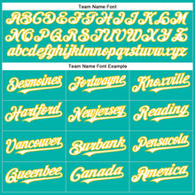 Load image into Gallery viewer, Custom Aqua White Pinstripe White-Yellow Authentic Baseball Jersey