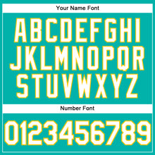 Load image into Gallery viewer, Custom Aqua White Pinstripe White-Yellow Authentic Baseball Jersey