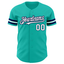 Load image into Gallery viewer, Custom Aqua White-Navy Authentic Baseball Jersey