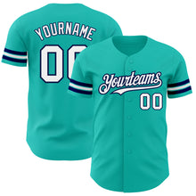 Load image into Gallery viewer, Custom Aqua White-Navy Authentic Baseball Jersey