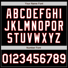 Load image into Gallery viewer, Custom Black White-Red 3 Colors Arm Shapes Authentic Baseball Jersey
