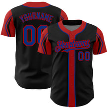 Load image into Gallery viewer, Custom Black Royal-Red 3 Colors Arm Shapes Authentic Baseball Jersey