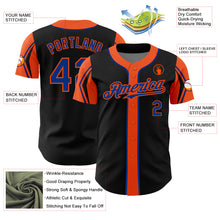 Load image into Gallery viewer, Custom Black Royal-Orange 3 Colors Arm Shapes Authentic Baseball Jersey