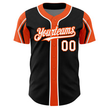 Load image into Gallery viewer, Custom Black White-Orange 3 Colors Arm Shapes Authentic Baseball Jersey