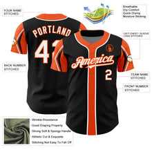 Load image into Gallery viewer, Custom Black White-Orange 3 Colors Arm Shapes Authentic Baseball Jersey