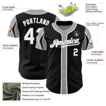 Load image into Gallery viewer, Custom Black White-Gray 3 Colors Arm Shapes Authentic Baseball Jersey