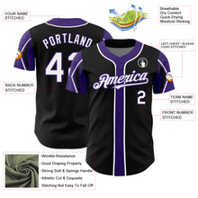 Load image into Gallery viewer, Custom Black White-Purple 3 Colors Arm Shapes Authentic Baseball Jersey