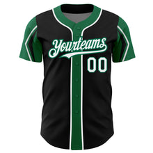 Load image into Gallery viewer, Custom Black White-Kelly Green 3 Colors Arm Shapes Authentic Baseball Jersey