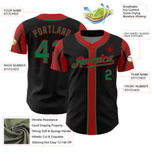 Load image into Gallery viewer, Custom Black Kelly Green-Red 3 Colors Arm Shapes Authentic Baseball Jersey