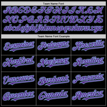 Load image into Gallery viewer, Custom Black Purple-Light Blue 3 Colors Arm Shapes Authentic Baseball Jersey