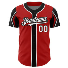 Load image into Gallery viewer, Custom Red White-Black 3 Colors Arm Shapes Authentic Baseball Jersey