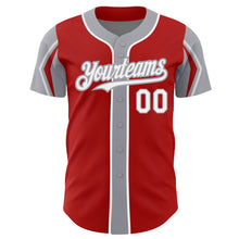 Load image into Gallery viewer, Custom Red White-Gray 3 Colors Arm Shapes Authentic Baseball Jersey