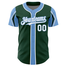 Load image into Gallery viewer, Custom Green White-Light Blue 3 Colors Arm Shapes Authentic Baseball Jersey