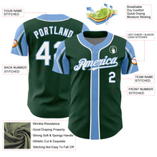 Load image into Gallery viewer, Custom Green White-Light Blue 3 Colors Arm Shapes Authentic Baseball Jersey