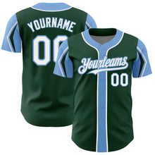 Load image into Gallery viewer, Custom Green White-Light Blue 3 Colors Arm Shapes Authentic Baseball Jersey