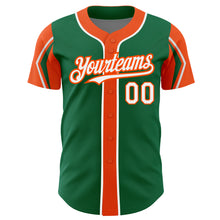 Load image into Gallery viewer, Custom Kelly Green White-Orange 3 Colors Arm Shapes Authentic Baseball Jersey