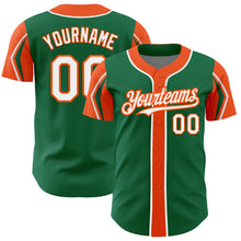 Load image into Gallery viewer, Custom Kelly Green White-Orange 3 Colors Arm Shapes Authentic Baseball Jersey
