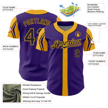 Load image into Gallery viewer, Custom Purple Black-Gold 3 Colors Arm Shapes Authentic Baseball Jersey