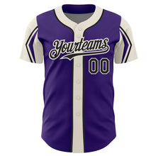 Load image into Gallery viewer, Custom Purple Black-Cream 3 Colors Arm Shapes Authentic Baseball Jersey