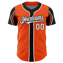 Load image into Gallery viewer, Custom Orange White-Black 3 Colors Arm Shapes Authentic Baseball Jersey