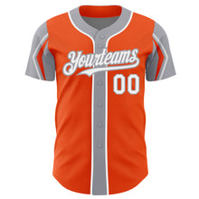 Load image into Gallery viewer, Custom Orange White-Gray 3 Colors Arm Shapes Authentic Baseball Jersey