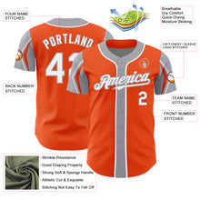Load image into Gallery viewer, Custom Orange White-Gray 3 Colors Arm Shapes Authentic Baseball Jersey