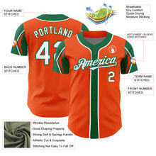 Load image into Gallery viewer, Custom Orange White-Kelly Green 3 Colors Arm Shapes Authentic Baseball Jersey