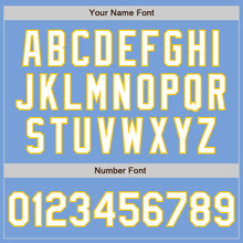 Load image into Gallery viewer, Custom Light Blue White-Yellow 3 Colors Arm Shapes Authentic Baseball Jersey