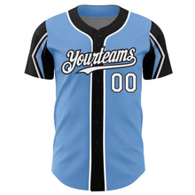 Load image into Gallery viewer, Custom Light Blue White-Black 3 Colors Arm Shapes Authentic Baseball Jersey
