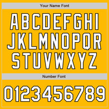 Load image into Gallery viewer, Custom Gold White-Black 3 Colors Arm Shapes Authentic Baseball Jersey