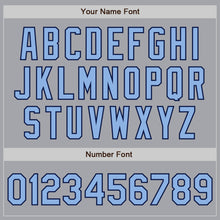 Load image into Gallery viewer, Custom Gray Light Blue-Navy 3 Colors Arm Shapes Authentic Baseball Jersey