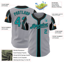 Load image into Gallery viewer, Custom Gray Teal-Black 3 Colors Arm Shapes Authentic Baseball Jersey