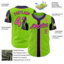 Load image into Gallery viewer, Custom Neon Green Pink-Navy 3 Colors Arm Shapes Authentic Baseball Jersey