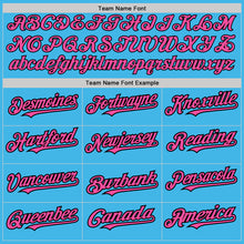 Load image into Gallery viewer, Custom Sky Blue Pink-Black 3 Colors Arm Shapes Authentic Baseball Jersey