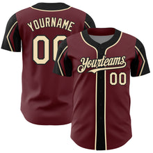 Load image into Gallery viewer, Custom Burgundy City Cream-Black 3 Colors Arm Shapes Authentic Baseball Jersey