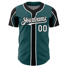 Load image into Gallery viewer, Custom Midnight Green White-Black 3 Colors Arm Shapes Authentic Baseball Jersey