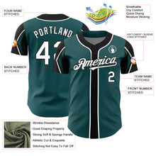 Load image into Gallery viewer, Custom Midnight Green White-Black 3 Colors Arm Shapes Authentic Baseball Jersey