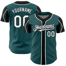 Load image into Gallery viewer, Custom Midnight Green White-Black 3 Colors Arm Shapes Authentic Baseball Jersey