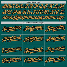 Load image into Gallery viewer, Custom Midnight Green Old Gold-Black 3 Colors Arm Shapes Authentic Baseball Jersey