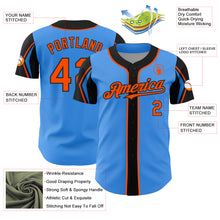 Load image into Gallery viewer, Custom Electric Blue Orange-Black 3 Colors Arm Shapes Authentic Baseball Jersey