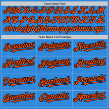 Load image into Gallery viewer, Custom Electric Blue Orange-Black 3 Colors Arm Shapes Authentic Baseball Jersey