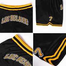 Load image into Gallery viewer, Custom Black Gold-White Authentic Throwback Basketball Shorts
