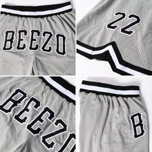 Load image into Gallery viewer, Custom Gray Black-White Authentic Throwback Basketball Shorts