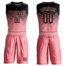 Load image into Gallery viewer, Custom Medium Pink Black Round Neck Sublimation Basketball Suit Jersey