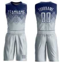 Load image into Gallery viewer, Custom Navy Silver Round Neck Sublimation Basketball Suit Jersey