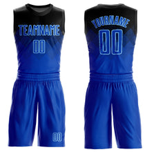 Load image into Gallery viewer, Custom Black Royal-Light Blue Round Neck Sublimation Basketball Suit Jersey