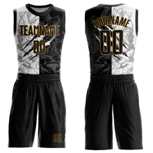 Load image into Gallery viewer, Custom Graffiti Pattern Black-Old Gold Scratch Round Neck Sublimation Basketball Suit Jersey